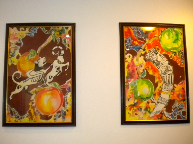 Hotel paintings that wove apple motifs together with the Pazyryk tattoos